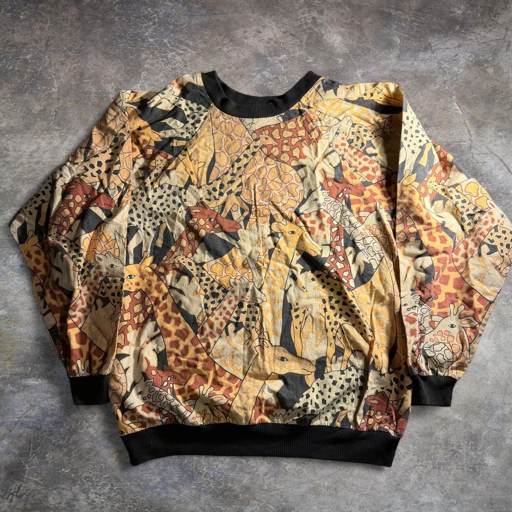 Vintage 90s Sunset Blues Safari Collection Giraffe Print Sweatshirt Womens M